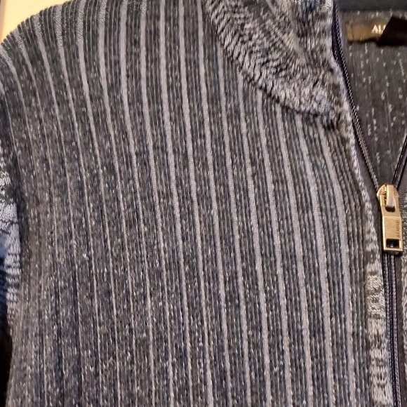 Alfani Mens Blue Medium Retro Full Zip Stripes Textured Knit Sweater Jacket - Picture 3 of 10